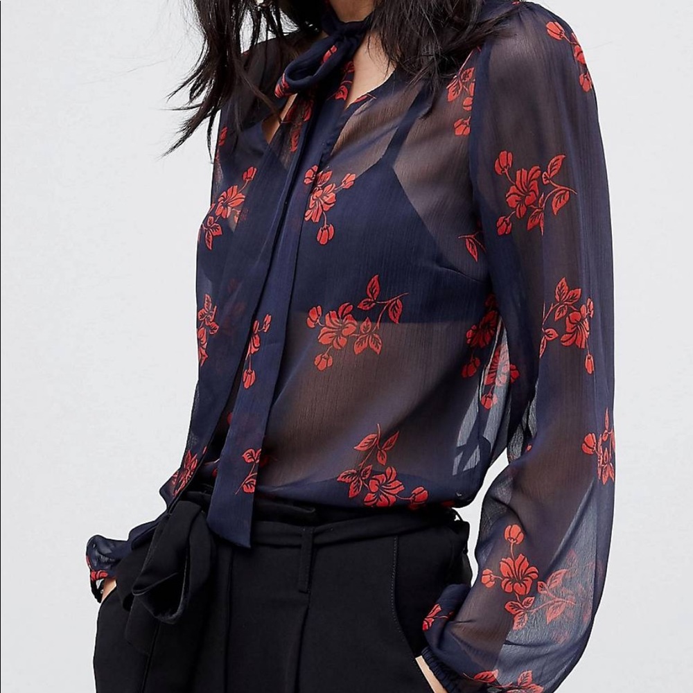 Y.A.S Bow semi sheer blouse